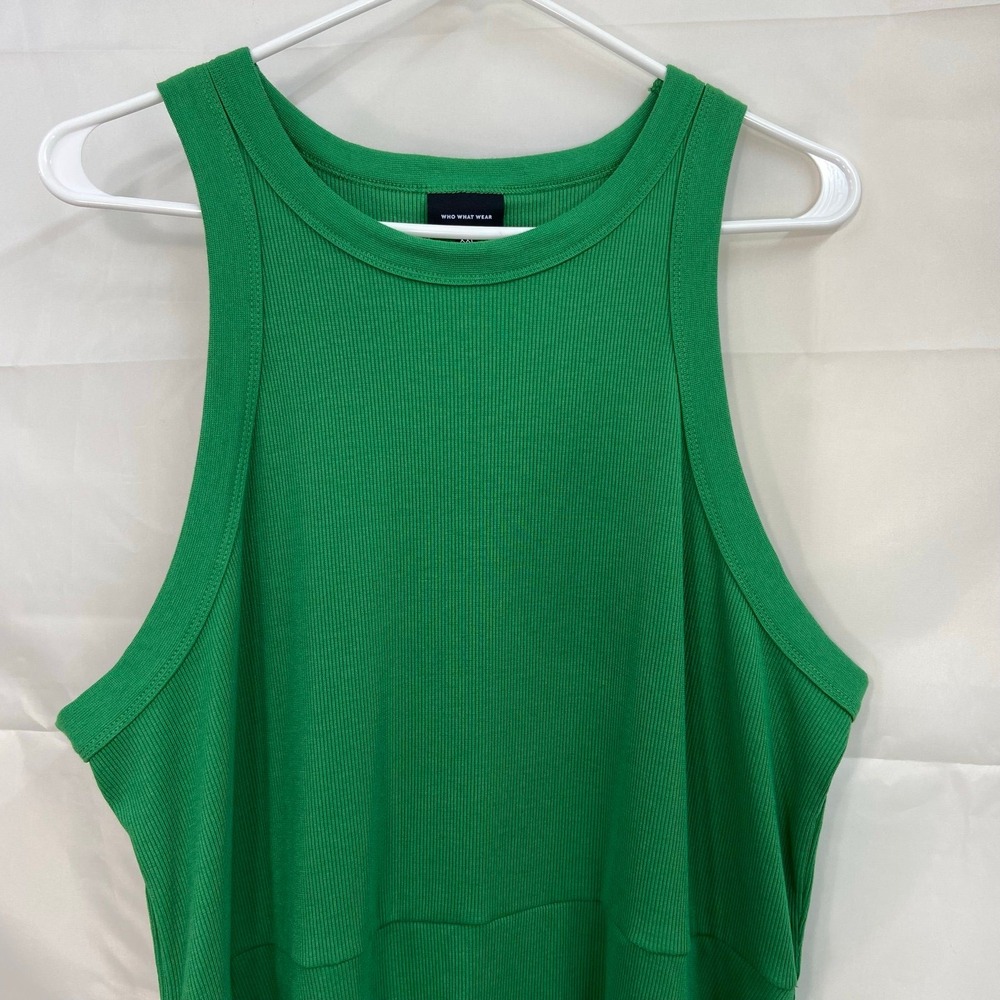 Who What Wear women's green high neck sleeveless ribbed flowy midi stretch dress - Picture 2 of 9